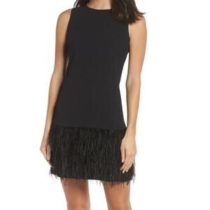 Sam Edelman Feather Hem Sheath Dress Size 10 Black LBD Cocktail Party Black Tie
